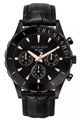 Trussardi T-Logo Black Dial Leather Strap Quartz R2451143003 Men\'s Watch