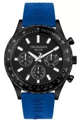 Taquímetro Trussardi com logotipo T e mostrador preto pulseira de silicone de quartzo R2451148001 Relógio masculino