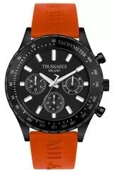 Relógio masculino Trussardi T-Logo Tacímetro com mostrador preto e pulseira de silicone de quartzo R2451148003