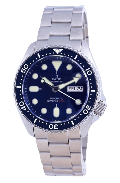 Ratio FreeDiver Blue Dial Sapphire Crystal Stainless Steel Automatic RTA102 200M Men's Watch