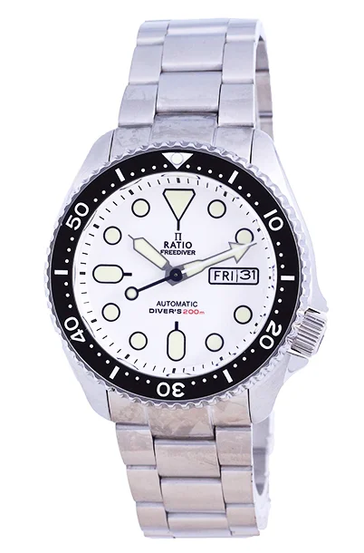 Ratio FreeDiver White Dial Sapphire Crystal Stainless Steel Automatic RTA109 200M Men's Watch