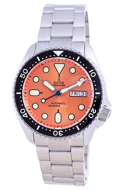 Relógio masculino Ratio FreeDiver laranja mostrador em aço inoxidável automático RTA114 200M