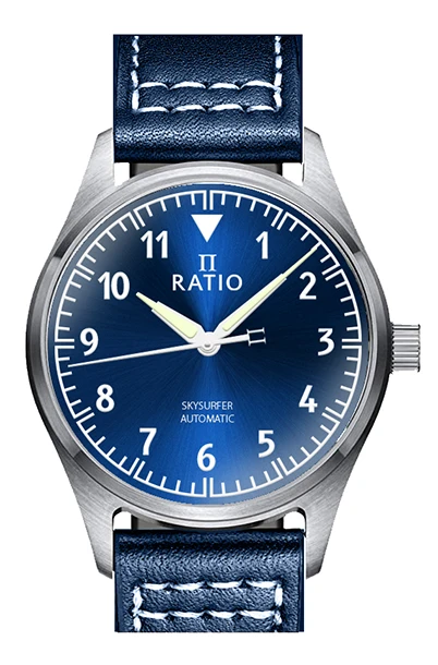 Ratio Skysurfer Pilot Blue Sunray Dial Leather Automatic RTS302 200M Men\'s Watch