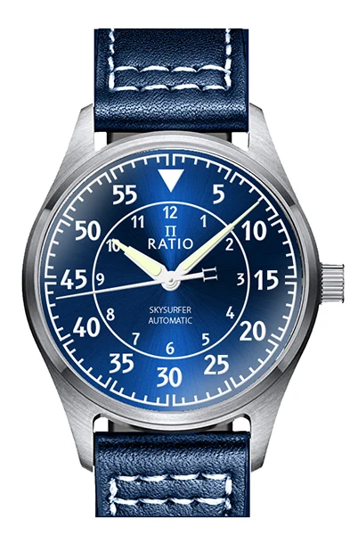 Ratio Skysurfer Pilot Blue Sunray Dial Leather Automatic RTS318 200M Men\'s Watch