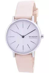 Skagen Signatur White Dial Pink Leather Strap Quartz SKW2839 Women's Watch
