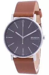 Relógio masculino Skagen Signatur com mostrador cinza pulseira de couro de quartzo SKW6578