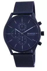 Relógio masculino Skagen Holst com mostrador preto cronógrafo de aço inoxidável de quartzo SKW6651