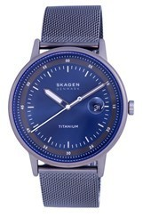 Relógio masculino Skagen Henriksen malha de aço inoxidável mostrador azul quartzo SKW6754