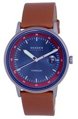 Relógio masculino Skagen Henriksen couro com mostrador azul quartzo SKW6755