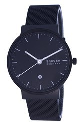 Relógio masculino Skagen Ancher malha de aço inoxidável mostrador preto quartzo SKW6778