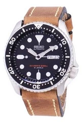 Seiko Automatic SKX007J1-var-LS17 Diver\'s 200M Japan Made Brown Leather Strap Men\'s Watch
