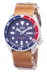 Seiko Automatic SKX009J1-var-LS18 Diver\'s 200M Japan Made Brown Leather Strap Men\'s Watch