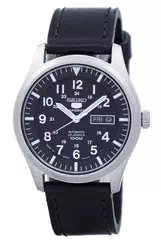Seiko 5 Sports Automatic Japan Made Black Leather SNZG15J1-var-LS8 100M Men's Watch